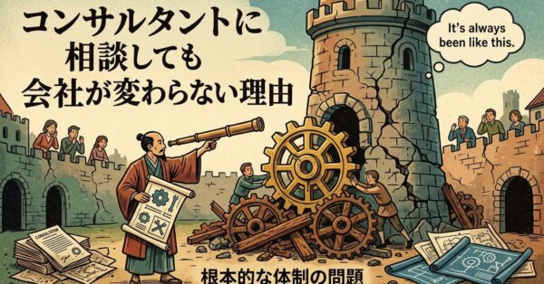 コンサルタントへの相談だけでは会社が変わらず実行支援が必要なイメージ