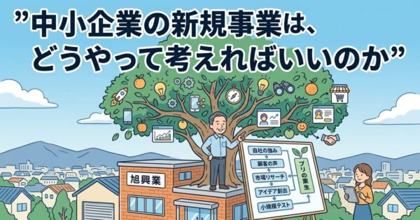 中小企業の経営者が新規事業のアイデアや事業計画を考えている様子